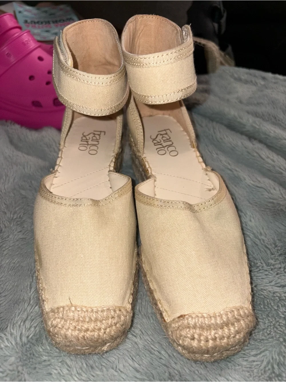 Franco Sarto Cream Espadrille Ankle-Strap Flats